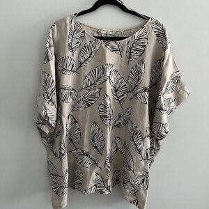 Terzo Millenno White 100% Linen Cap Sleeve Leaf Pattern Detail Pullover Sz 1X